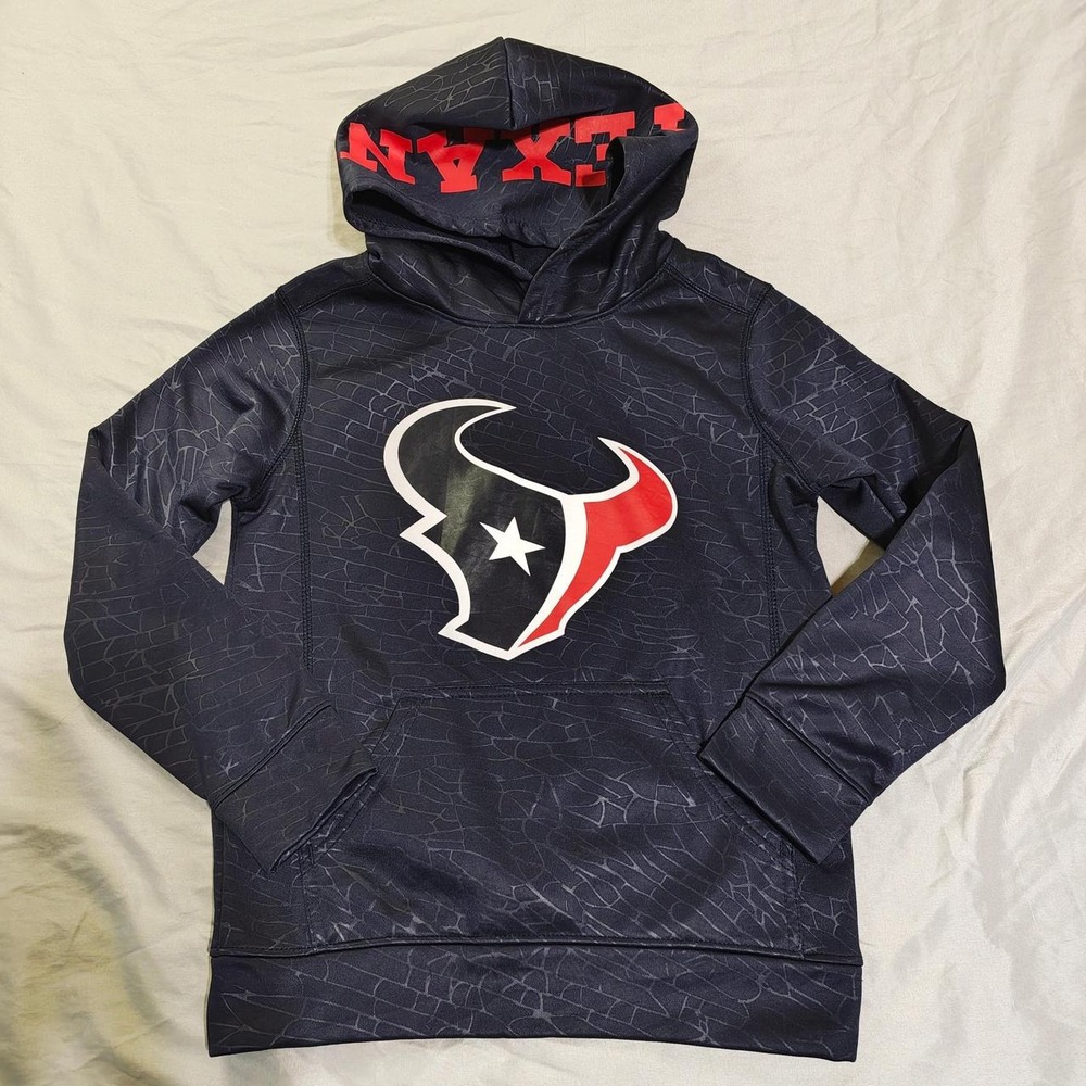 NFL Team Apparel Houston Texans Navy Blue Crackle Print Hoodie Youth Small S 8